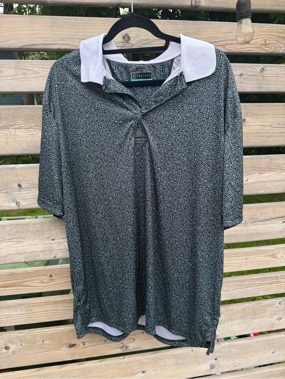 PGA Tour Men’s Black Speckled Golf Shirt with White Collar